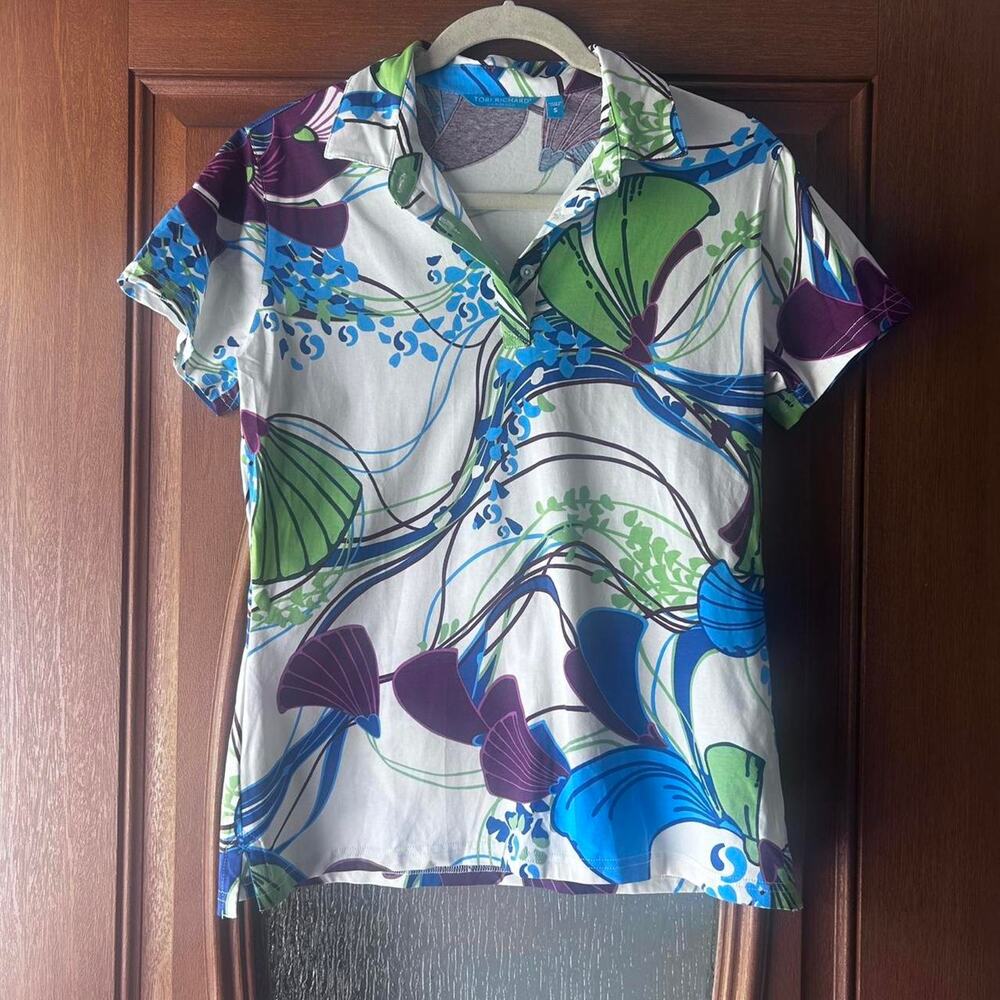 Tori richard green and purple‎ Small Womens Polo EUC